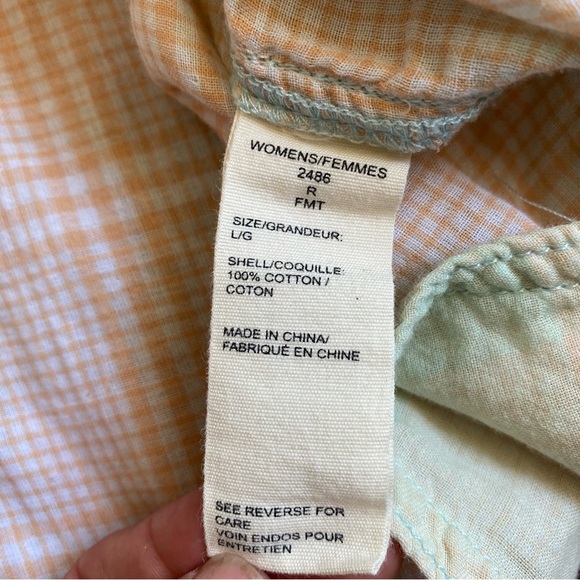 Woolrich Shirt Women’s Sz Large Long Sleeve Button Up Mint  Peach Roll Sleeve - Picture 6 of 8